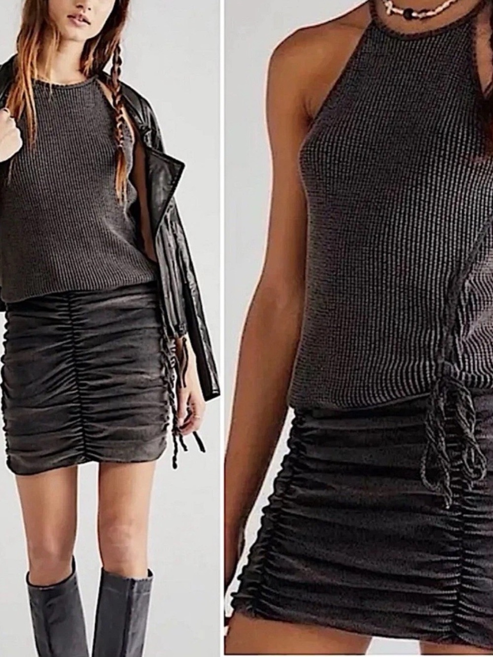 FREE PEOPLE ONE Katya Thermal Mini Dress in Gray | NWT | Size XS